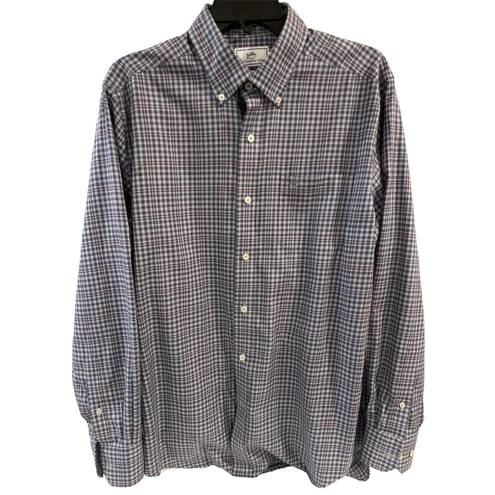 SOUTHERN TIDE Classic Fit blue/Pink check/plaid Long Sleeve button down Sz Med